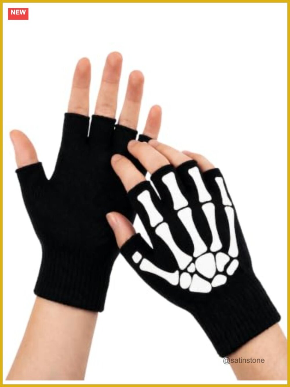 Skeleton Fingerless Gloves Glow in the Dark Knit Halloween Costume